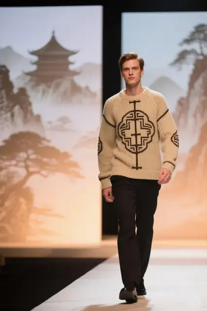 Men's Chinese-style sweater for flat Knitting Machine